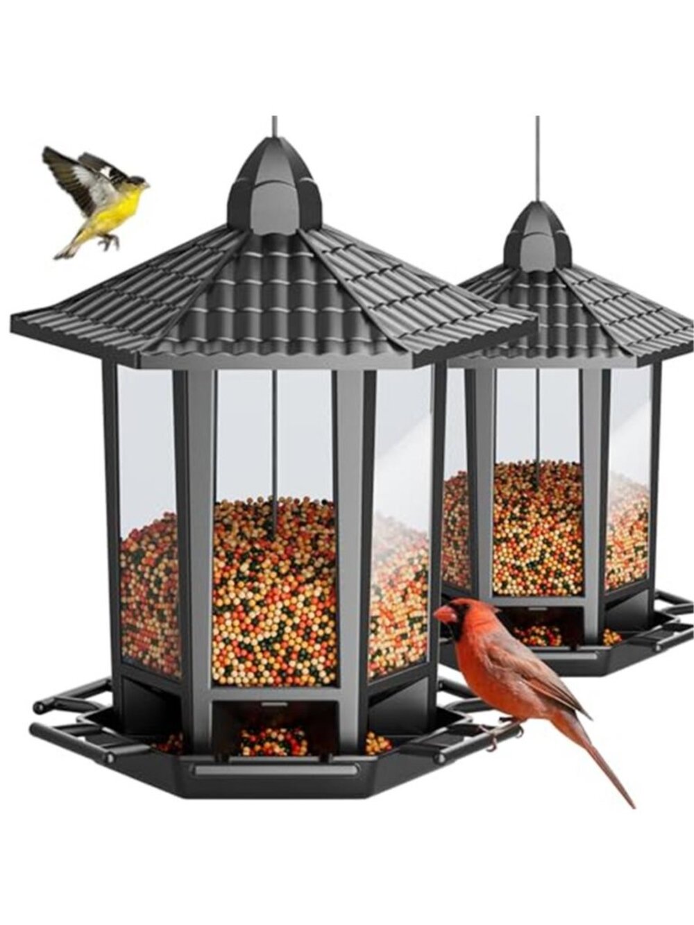 New 2 Pack Bird Feeders for Outdoor Hanging, Retro Pagoda Design Fun